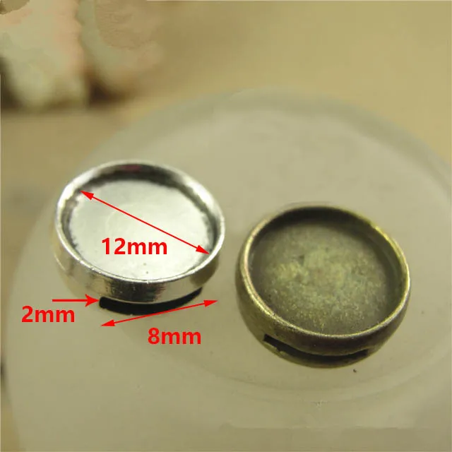 50pcs Round Cabochon 12mm Base Jewelry Findings 8x2mm Hole size Bezel Trays Round Glass Cabochon Settings Cameo DIY Bracelet Jewelry Findings