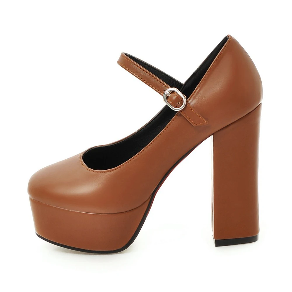 ANNYMOLI Women Shoes High Heels Platform Thick High Heels Mary Janes Shoes Buckle Square Toe Pumps Ladies Beige Brown Size 34-39 ANNYMOLI Women Shoes High Heels Platform Thick High Heels Mary Janes Shoes Buckle Square Toe Pumps Ladies Beige Brown Size 34-39
