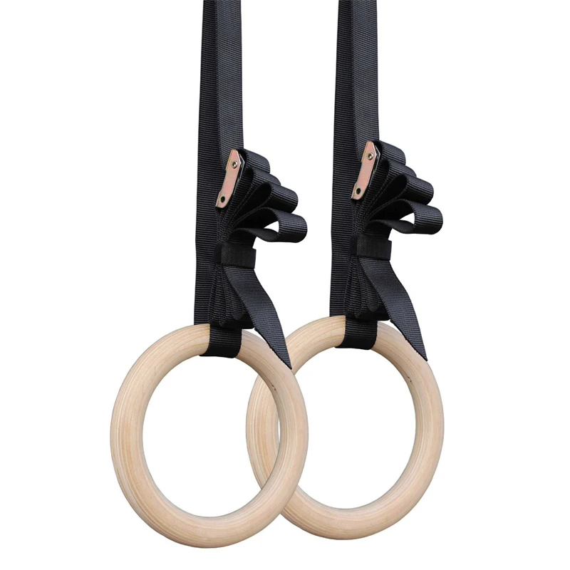 Wood Gymnastic Rings Gym Rings Adjustable Long Buckles Straps Workout Cross Fit 
