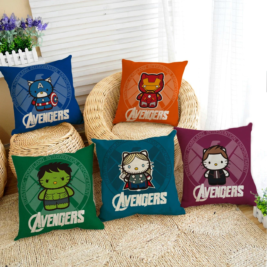 Avengers pillow case, cartoon hello kitty iron man Hulk Thor Captain