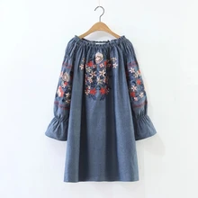 H.SA Women Summer Dress Off Shoulder Midi Vestidos Beach Dresses Sexy Slash Neck Bohemian Mini Boho Flora Embroidery Dress