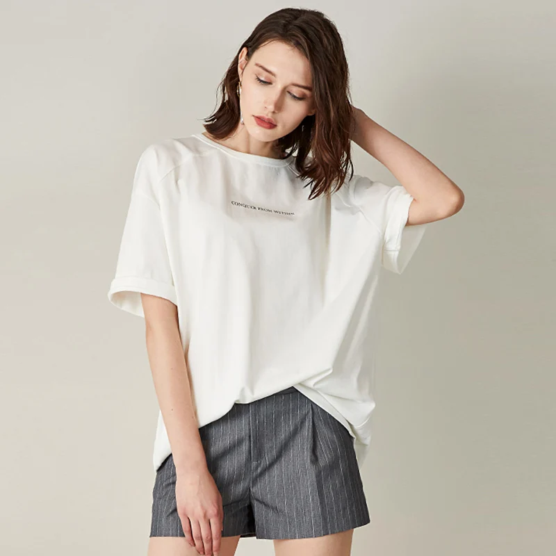 C+IMPRESS Women T shirts 100Cotton Female Tops Ladies White soft Short sleeve Tees Thin Summer