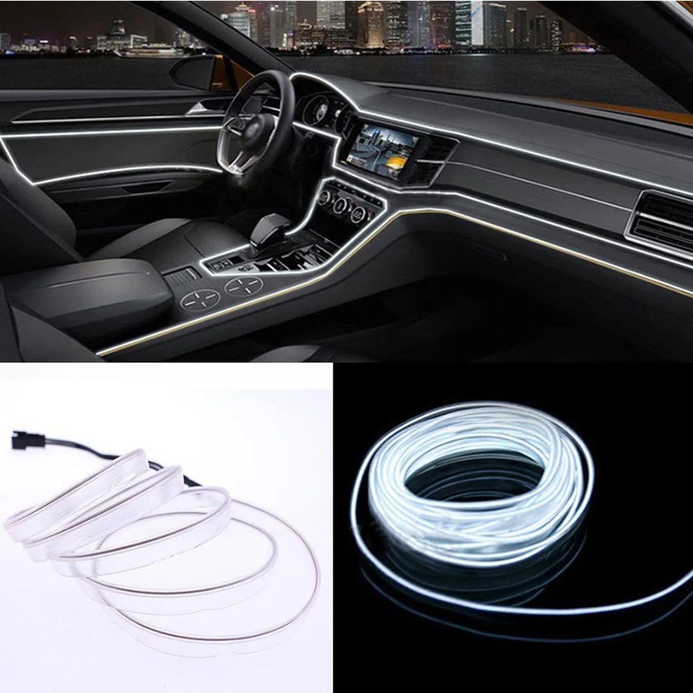 

2M 12V Car LED White Cold Lighting Strip Flexible Lamp Interior Atmosphere Light