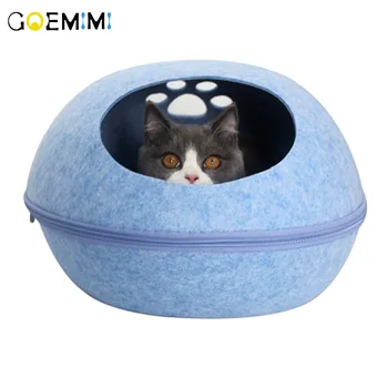 

Cat House Cave Sleeping Bag Zipper Egg Shape Felt Cloth Pet House Nest All Season Use Portable Dog Cat Bed