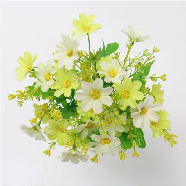 One Bouquet 7 Branch 28 Heads Cute Silk Daisy Artificial Decorative Flower  DIY Wedding Floral Arrangement Home Room Table Decor