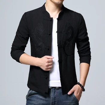 

Chinese Style Mens Jackets and coats 4XL Embroidery Fashion Slim Men Jacket black Comfortable Handsome men coat