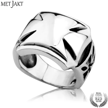 

MetJakt Men's Classic Punk Style Cross Ring Solid 925 Sterling Silver Ring for Man Handmade Personality Jewelry