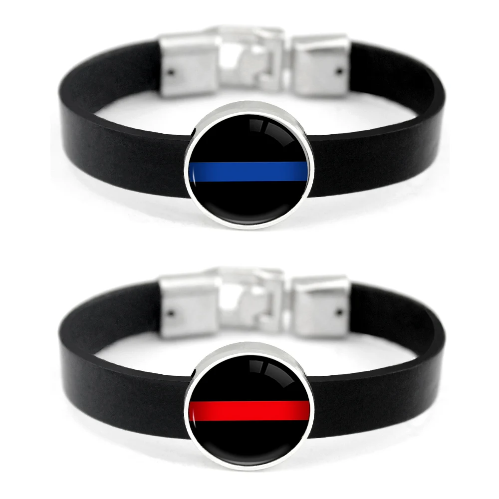 

Fire Wife Mom Firefighter Thin Blue Line Leather Charm Bracelets Butterfly Dog Bicycle Bike Bracelets Women Men Unisex Jewelry
