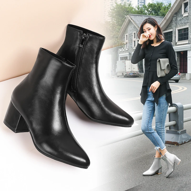 RQFF Brand Winter Boots Women With Box Big size 34-43 Shoes Woman 6CM Heel Ankle Boot Female Footwear Gold Leather Ladies Shoe (20)
