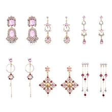 MENGJIQIAO корейские модные Романтические длинные серьги с розовыми кристаллами и кисточками для женщин девушек элегантные милые свисающие серьги Подарки