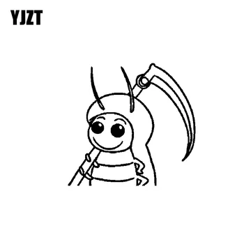 

YJZT 14.2CM*13CM Coward Insect Bug With Hoe Sprout Dazzling Vinyl Decal Nice Car Sticker Black/Silver C19-0788