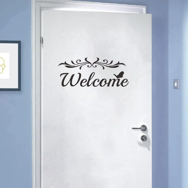 

Modern style Welcome Door Sticker Polite Language for door home decoration Mural Decals wallpaper Flower vine wall stickers