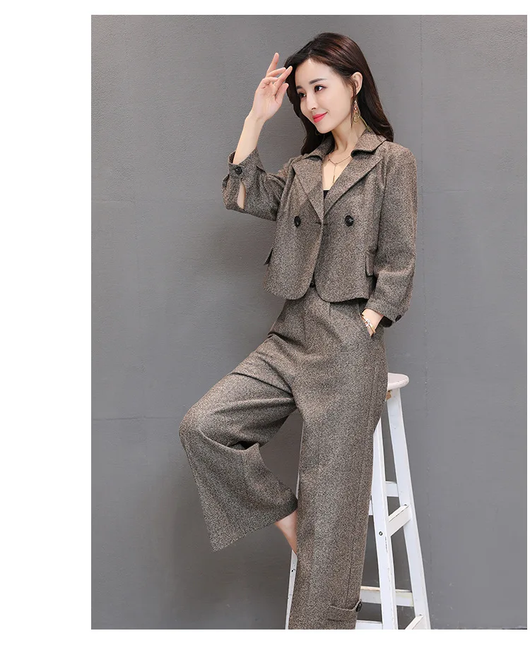 Весенний и осенний период Корейская версия небольшой ладан дамы мода короткий параграф костюм широкие брюки два комплекта
