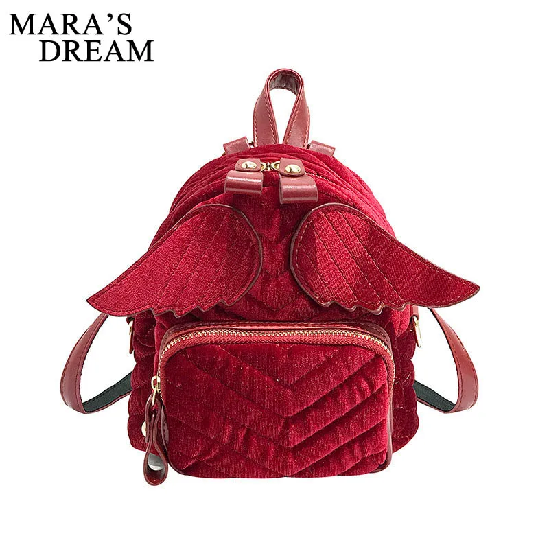 Женский мягкий бархатный рюкзак Mara's Dream однотонная школьная сумка с крыльями