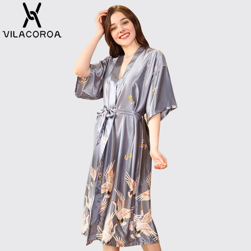 

Summer Silk V-Neck Animal Print Five-Point Sleeve Robe Women Sleepwear Fashion Sexy Comfort Bathrobe szlafrok peignoir femme