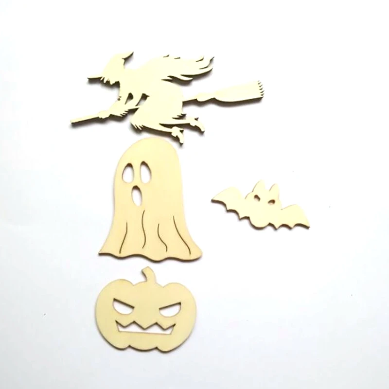 

10pcs New Wooden Witch Elf Bat Pumpkin Craft Shapes 2mm Plywood DIY Halloween Hanging Pendant Decoration 187304