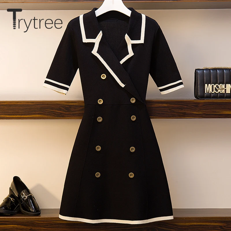 Trytree летнее платье Элегантное повседневное женское однотонное с отложным