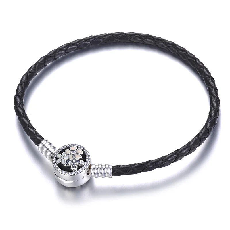 

Newest 925 Sterling Silver Bead Charm Leather Lobster Clasp Snake Chain Beads Pandora Bracelet & Bangle Women Diy Jewelry