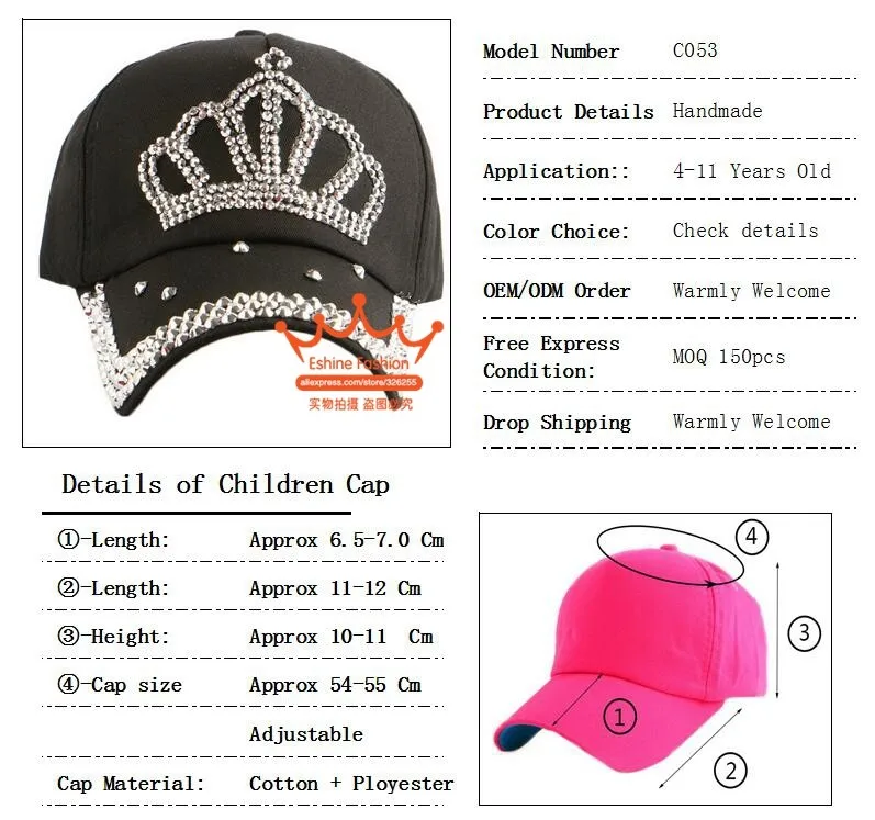 Высокое качество Новые Модные Корона, украшенная стразами детские бейсболки бренд популярным красоты snapbacks шляпы для мальчиков и девочек