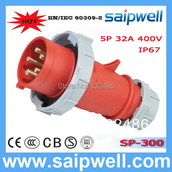 

Saipwell 2014 HOT Sale IP67 cee Industrial Plug&Socket 5P 32A European Type Industrial Plug SP-300