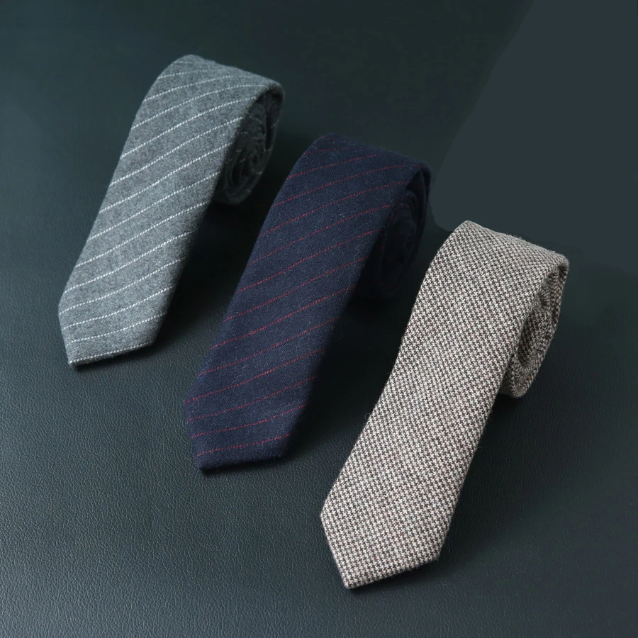 

7cm Wool Ties Necktie for Wedding Party Business Solid Color Wool Neck Tie Corbatas Hombre Gravatas Slim Cravat