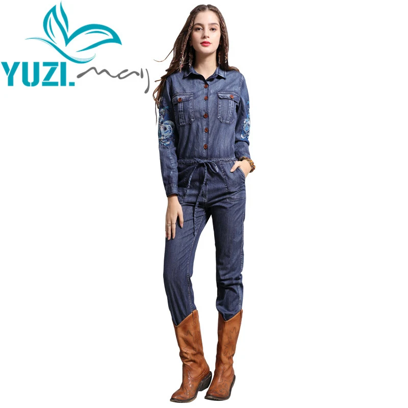 Женский джинсовый комбинезон Yuzi.may в стиле бохо Новый Винтажный с отложным