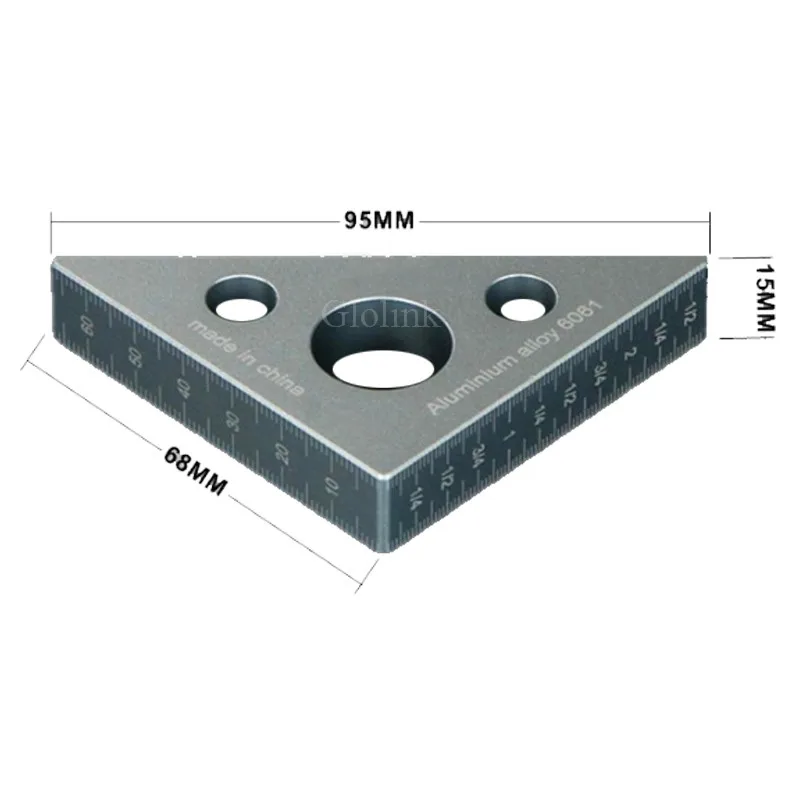 

45 Degree Aluminum Alloy Angle Ruler Inch Metric Triangle Ruler Carpenter's Workshop Woodworking Square Multifunction Tool