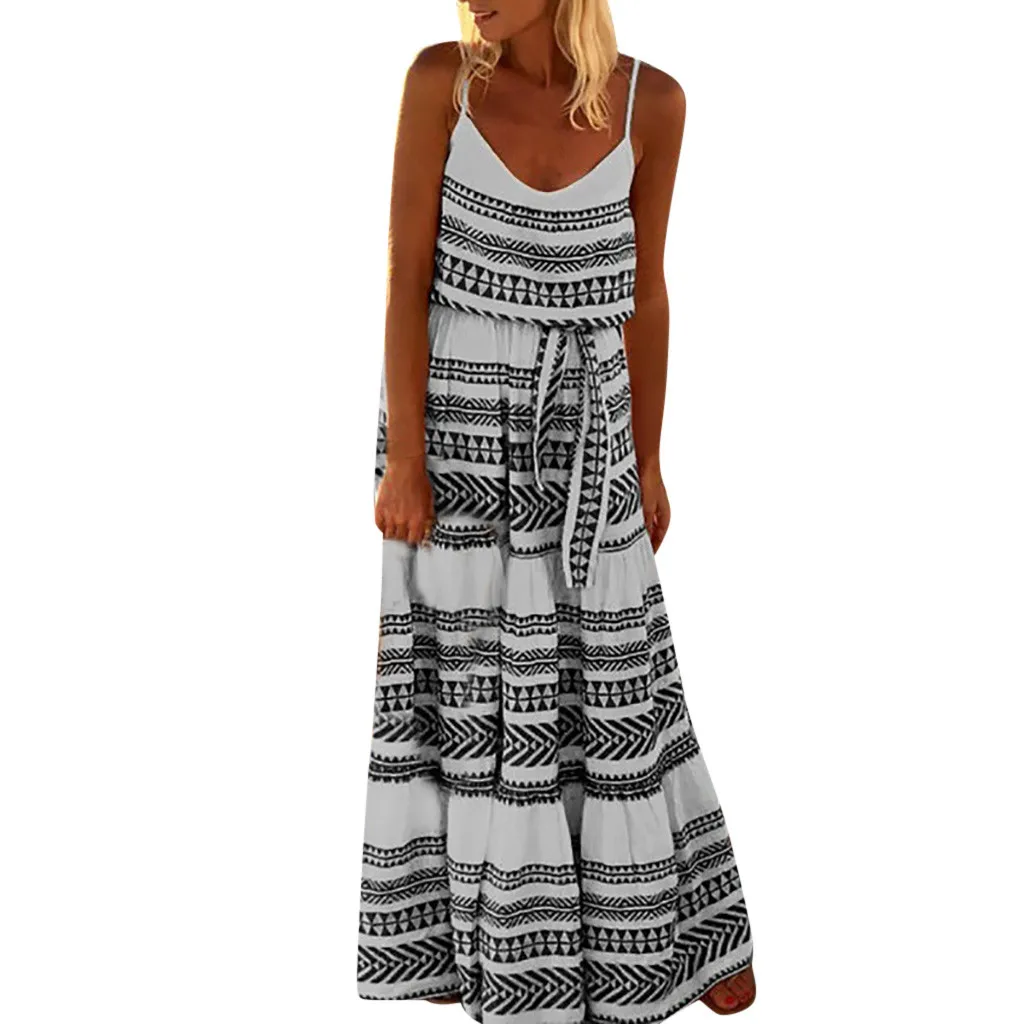 

Plus Size Fashion Summer Striped Spaghetti Strap Long Dress Loose Dress Sundress Women Casual Beach Party Dress Vestido de festa