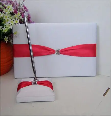 Белый свадебный набор для гостей и ручек с белыми/красными/фиолетовыми сиреневыми лентами для свадебных принадлежностей