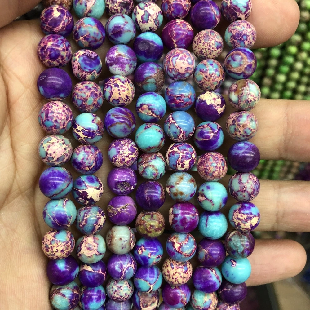 

Charming Blue Purple Imperial Jaspe r beads Sea Sediment Stone Beads 6MM 8MM 10MM 12MM Round Stone Loose Beads for jewelry 15.5"