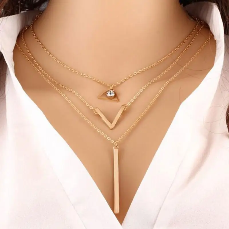 

2018 New Charm Necklace Jewelry Multilayer Choker Chunky Statement Bib Pendant Chain Necklace Gift for Girls Ladies Daily Wear