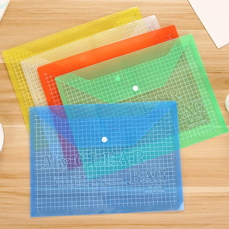 4 шт прозрачный Цвет A4 файл данных мешок кнопки на карандаш сумка подарков студент ПВХ Тесты Бумага сумка Канцтовары и школьные