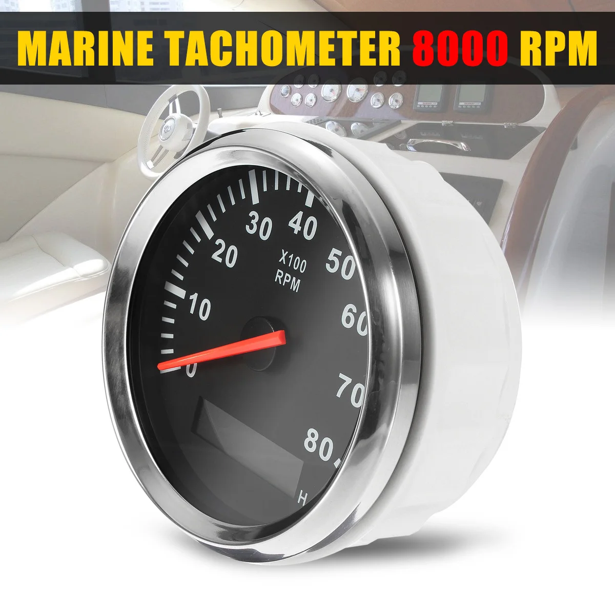

12/24V 0~8000rpm Boat Tachometer Marine Tacho Meter Gauge LCD Waterproof Hourmeter RPM 85mm Boat Accessories