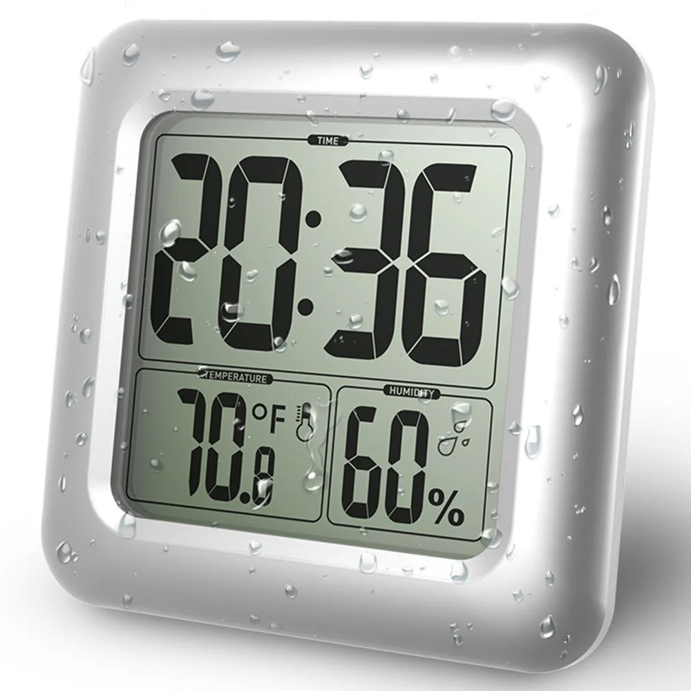 

Waterproof Shower Clock Timer Watch Suction Cups Bathroom Kitchen Table Hygrometer Thermometer Large Digital Wall Clock HT1307