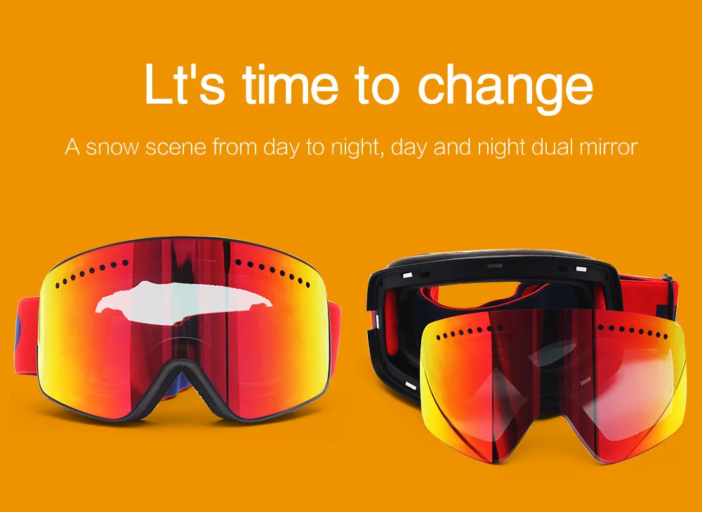 Магнитная лыжные очки с чехол анти-туман с двойными линзами UV400 профессиональные лыжные очки Для мужчин Для женщин Лыжный Спорт очки для катания на сноуборде