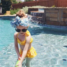 Милые детские купальники для девочек, топы, шорты, комплекты одежды, желтая точка, летний купальный костюм для девочек