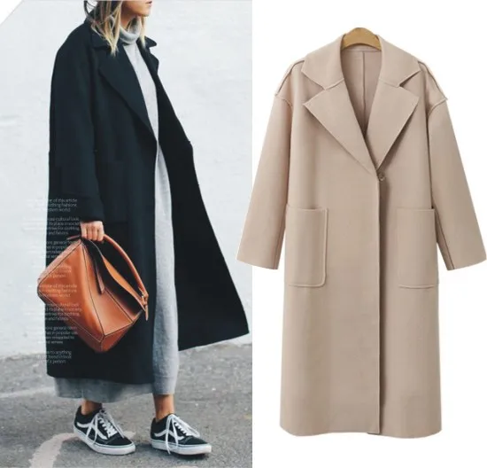 

2019 Autumn and Winter Wear New Large Size Women's Woolen Coat Suit Collar Loose Long Section Woolen Coat
