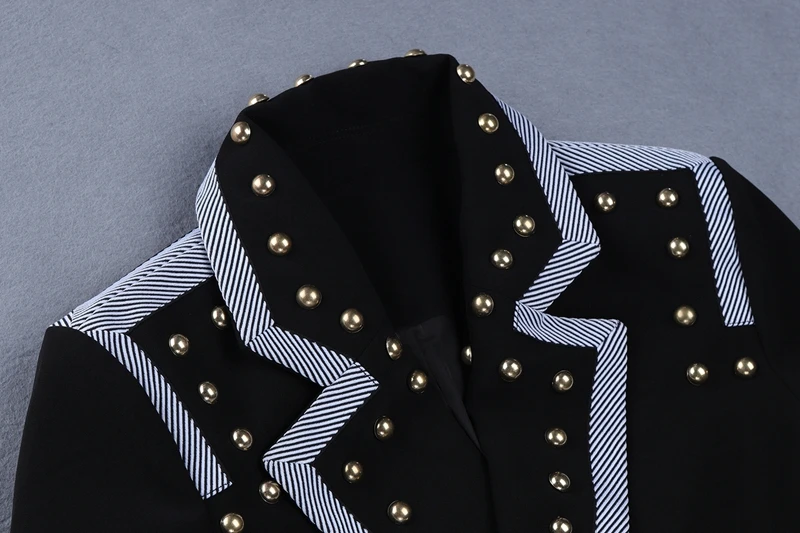 Beateen Black Blazer Pant Suits 2 Pieces Set Rivet Studded Zipper Fashion Women Formal OL Party