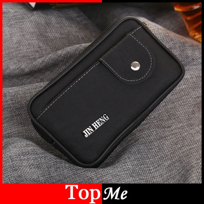 

Men Fanny Pack Male Brown Black PU Leather Zipper Hasp Coin Purse Burse Good Quality Bag Casual Waist Packs Mobile Phone Bags