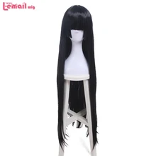 L-email wig Color Black Cosplay Wigs Blunt Bangs 100cm/39.4inches Long Straight Heat Resistant Synthetic Hair Perucas Women Wig