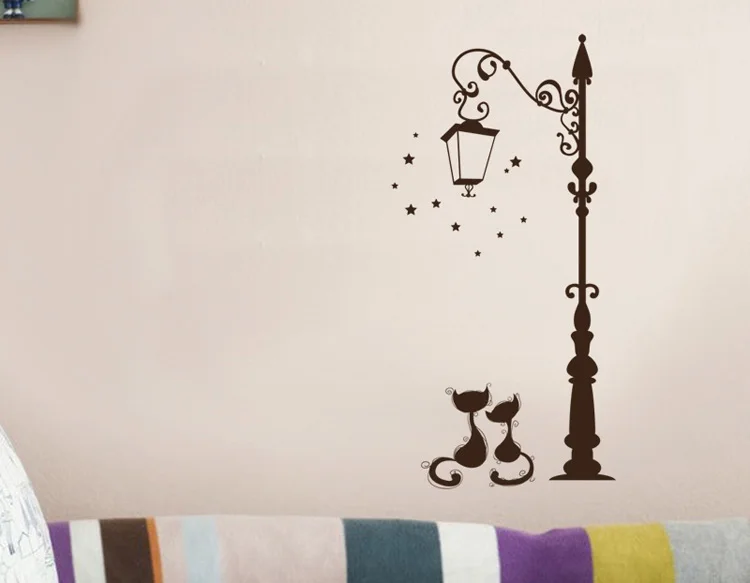 Настенный светильник с изображением кошек под улицей, романтический фон для украшения дома, Настенные обои, художественные наклейки, наклейка с изображением кошки