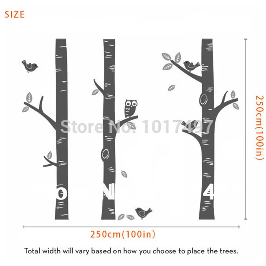 Большой размер березы виниловые наклейки на стены удивительные настенные художественные наклейки для детской комнаты/гостиной украшения
