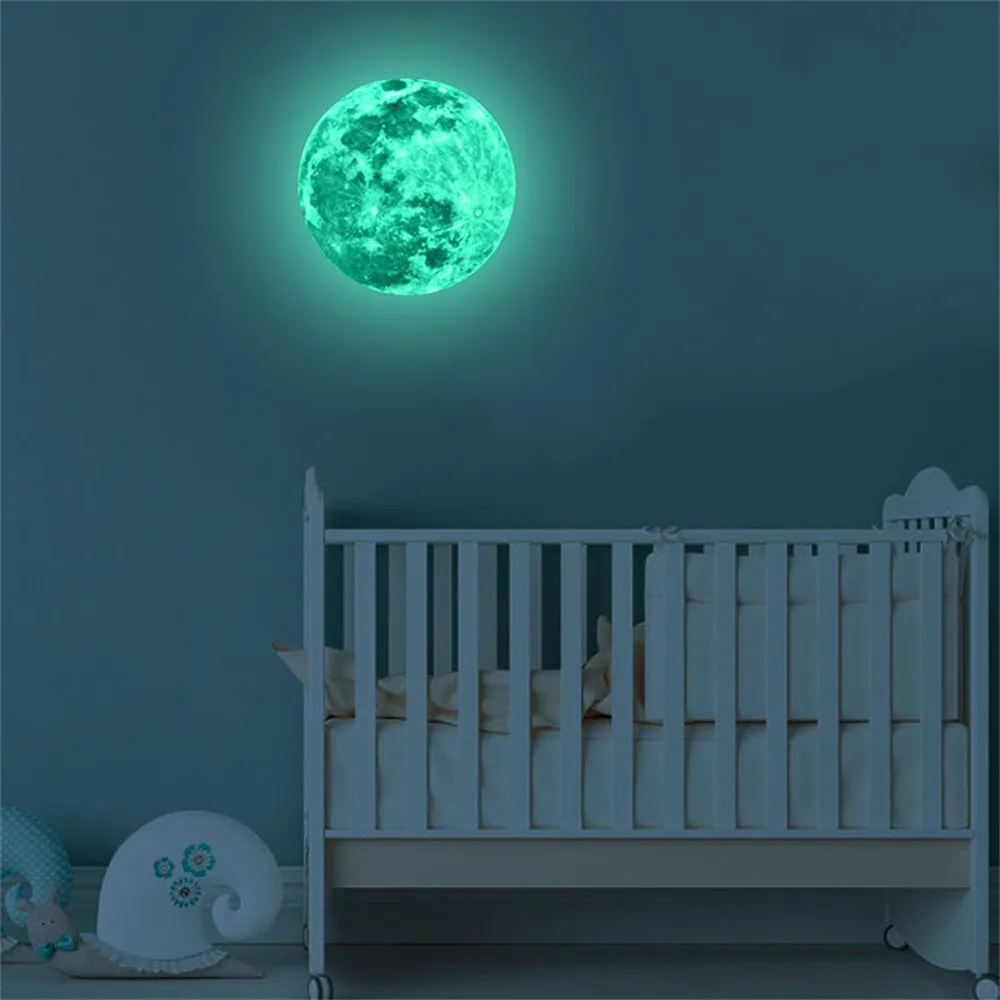 3D Большая Луна флуоресцентная Наклейка на стену Съемная светится в темноте наклейка s спальня DIY Декор Мебель для дома Прямая поставка