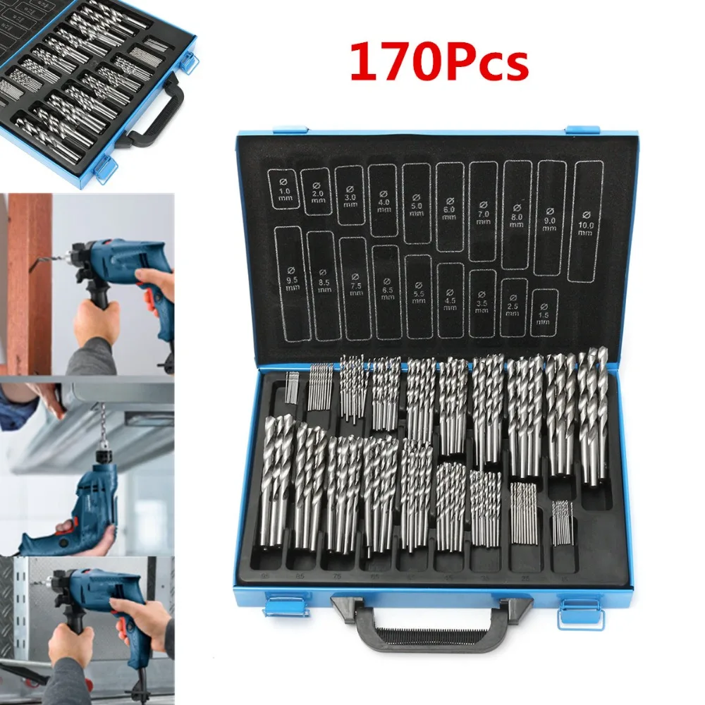 

170 PCS HSS Engineering Drill Set Precision 4241 HSS Steel Tool 1 - 10mm & Case