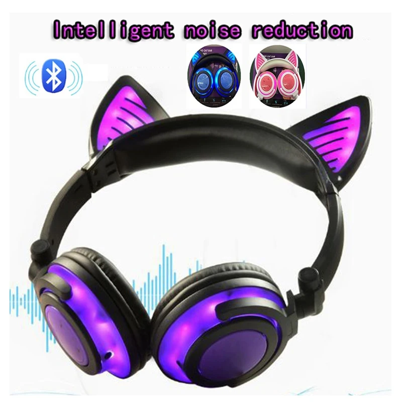 Беспроводные наушники с кошачьими ушами Bluetooth микрофон мигающая светящаяся