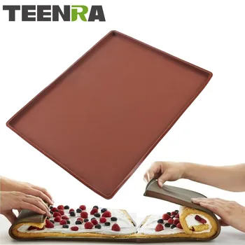 

TEENRA 1Pcs Brown Non-stick Swiss Roll Cake Baking Mat Silicone Oven Mat Pizza Baking Pan Oven Liner Pad For Pizza Bakeware