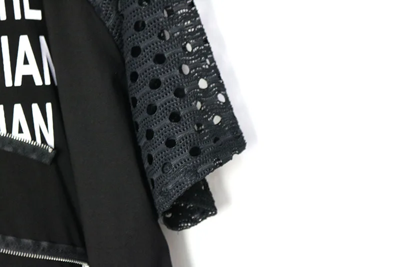 Женские футболки на молнии в стиле панк, летние футболки, футболки, топы, футболки размера плюс, черные футболки с рукавами летучая мышь, открытые футболки SA135S50