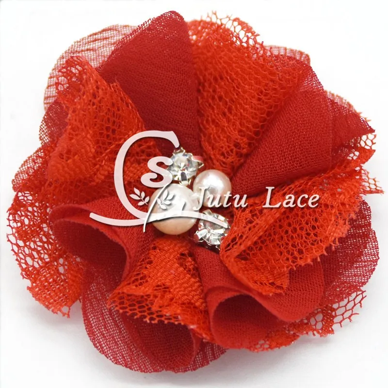 2.5''pearl rhinestone chiffon lace flower (3)