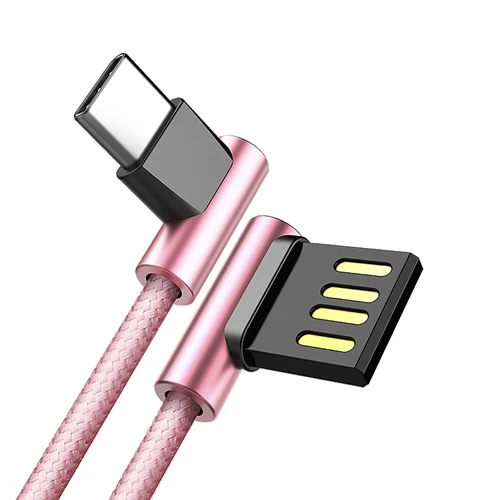 Двойной L Гибкий металлический usb type-C кабель, ROCK 2.0A Быстрый usb type C зарядный кабель для type C кабель зарядное устройство для samsung/Xiaomi - Цвет: Rose Gold