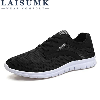 

LAISUMK Men Shoes 2020 Summer Fashion Breathable Men Casual Shoes Lace Up High Quality Couple Flat Mesh Sneakers Plus Size 38-47